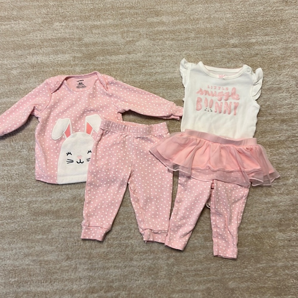 Carterās Baby Girls Snuggle Bunny and White Bunny outfits bundle!!